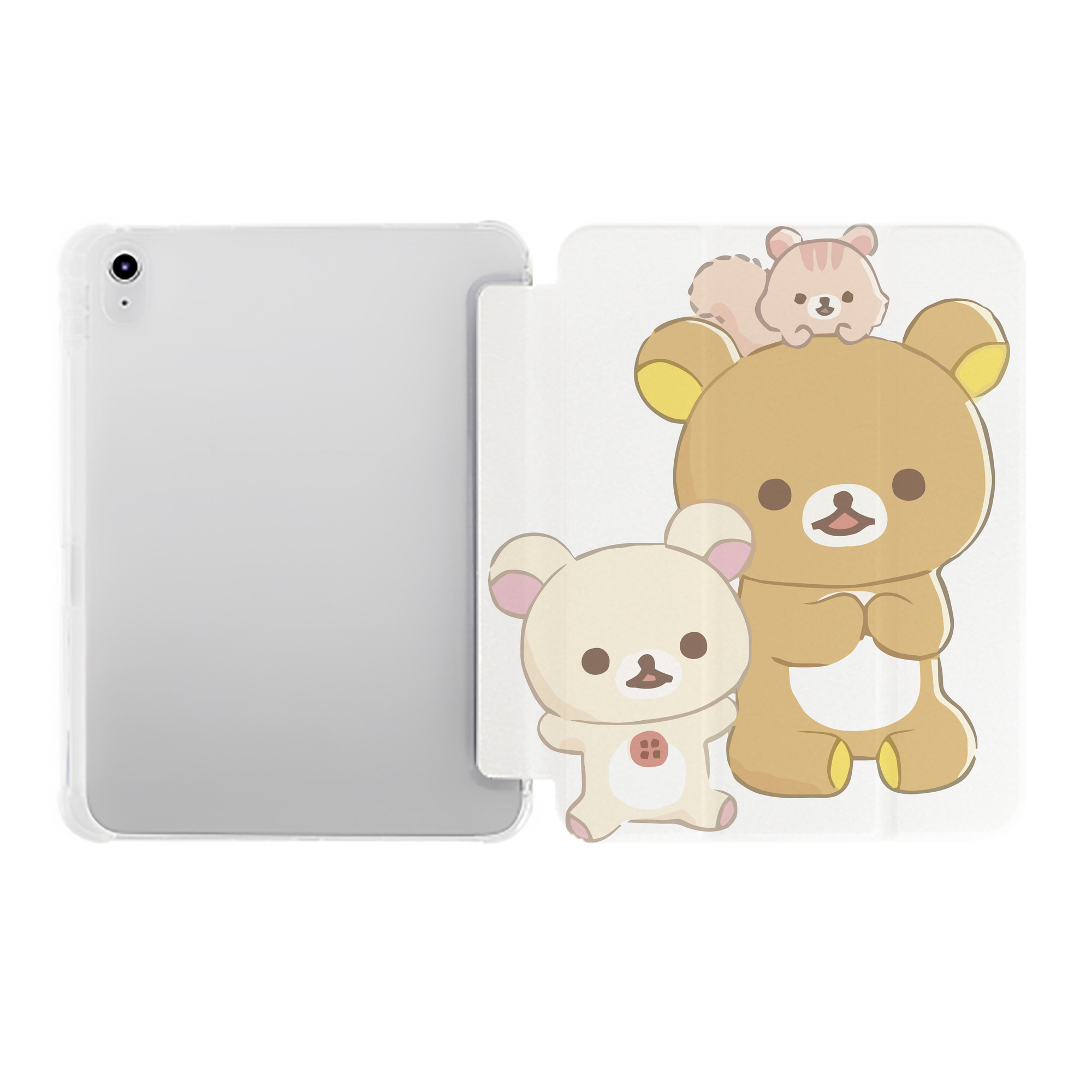 （画像用） リラックマ リラックマ キイロイトリ Rilakkuma Korilakkuma Kiiroitori IPad ケース ペン収納付き 三つ折りスタンド PUレザー×シリコン 対応機種9.5/10.5/10.9インチ